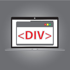 HTML code div on the laptop with simple vector design - Code HTML of cocept