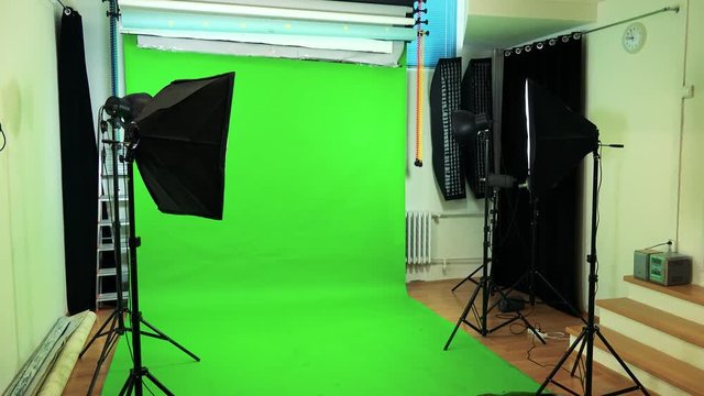 The interior of a green screen studio