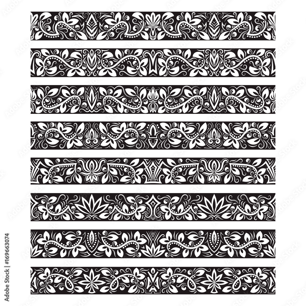Poster black white vintage elements for vector brushes creating. borders templates kit for frames design an