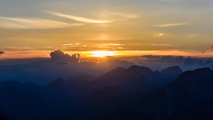 Mountain views from the top of Monte Lussari. Sunset
