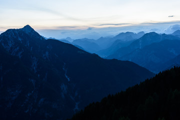 Mountain views from the top of Monte Lussari. Sunset