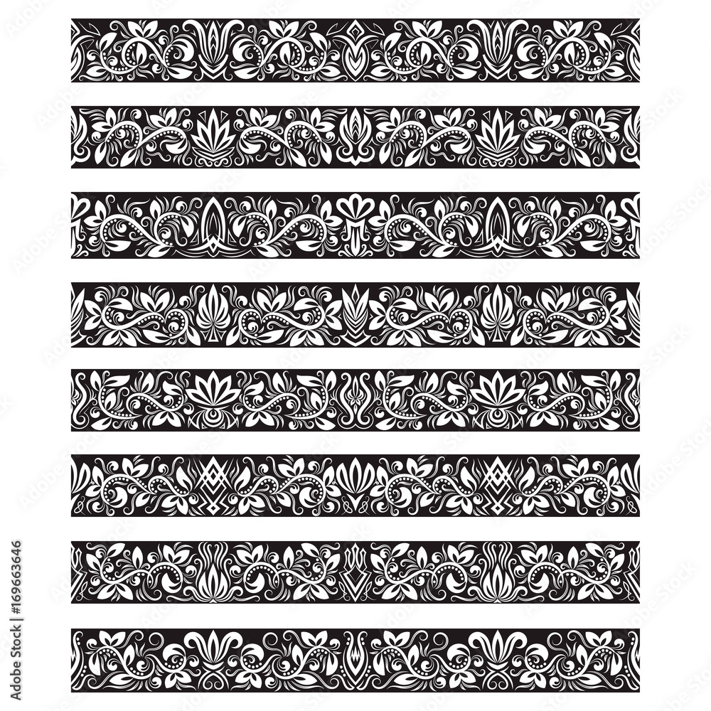 Poster black white vintage elements for vector brushes creating. borders templates kit for frames design an