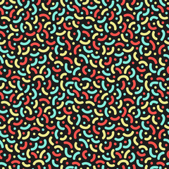 Curves and dots. Seamless pattern in memphis style
