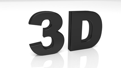 3D rendering black 3D word isolated on white background