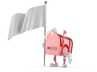 Mailbox character holding white flag
