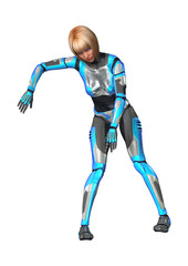 3D Rendering Female Robot on White