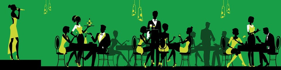 People eat dinner at the restaurant and the sevice