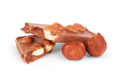 Chocolate with hazelnuts closeup