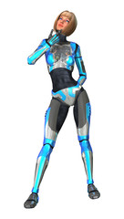 3D Rendering Female Robot on White