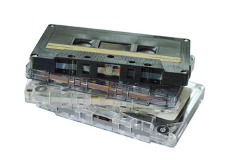 Obraz premium cassette tape recorder stacking on white background