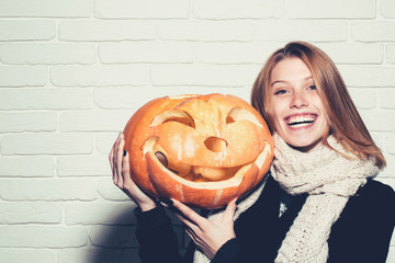 Halloween woman with happy face.