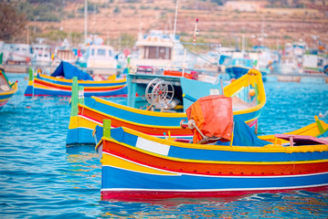 Luzzu anchored in Malta, at the port of Marsaxlokk