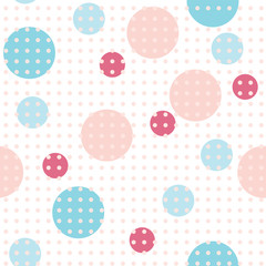 Pink, blue circles and dots, seamless pattern, vector background - 169668864