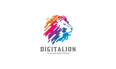 Colorful Digital Lion Logo Vector