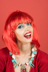 Fashion model with red lips.