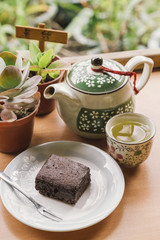 chocolate Brownie and tea