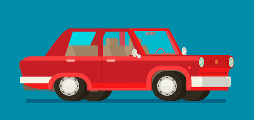 Old car. Flat styled vector illustration