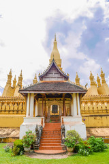 Fototapeta premium Svelte and golden Pha That Luang is the most important national monument in Laos located in Vientiane.