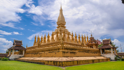 Fototapeta na wymiar Svelte and golden Pha That Luang is the most important national monument in Laos located in Vientiane.