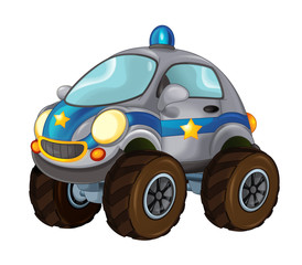 cartoon funny off road police car looking like monster truck 