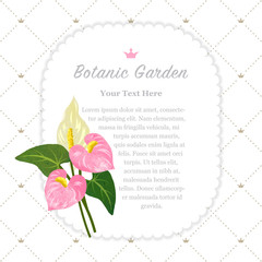 Colorful watercolor texture vector nature botanic garden memo frame pink anthurium flamingo flower