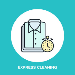 Express dry cleaning icon, laundry line logo. Flat sign for launderette service. Logotype for clothing cleaning business.
