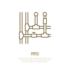 Pipes installation routing flat line icon. Outline sign of pipe, valve. Vector illustration for house equipment store or plumbing service.