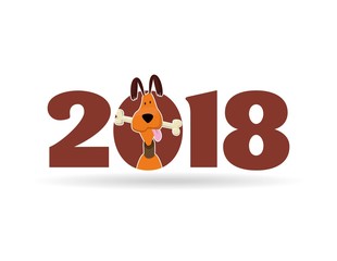 2018 Happy New Year. Red-haired Dog. Figures on a white background. Vector. Eps 10.