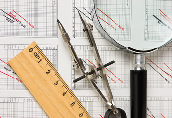 engineering tools on technical drawing