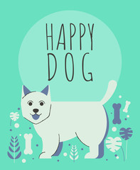 Cute dog with flowers and plants greeting card