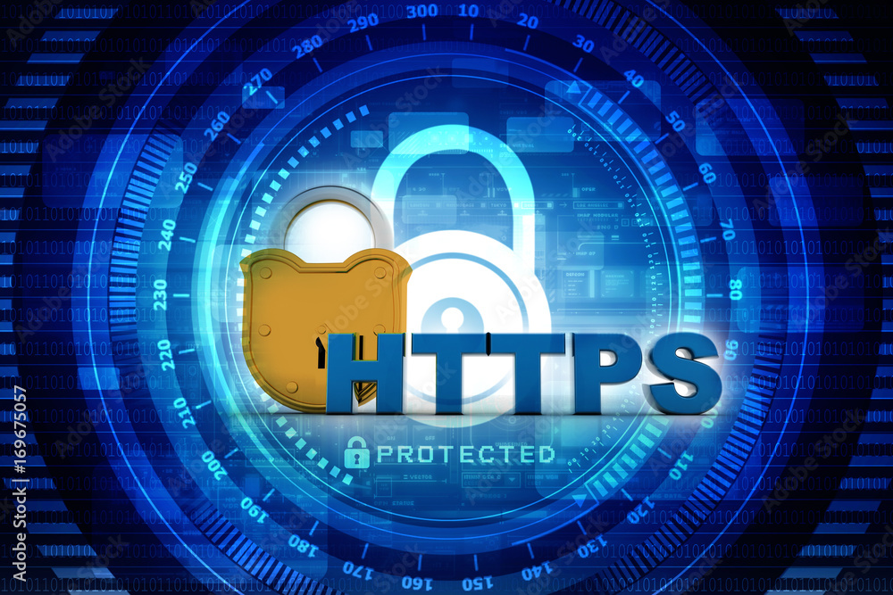Poster 3d illustration network community concept . lock with http sign