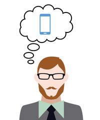 Person denkt an Smartphone