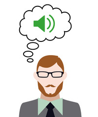 Person denkt an Lautsprecher mit Ton