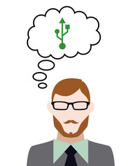 Person denkt an USB-Anschluss