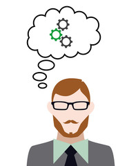 Person denkt an drei Zahnräder