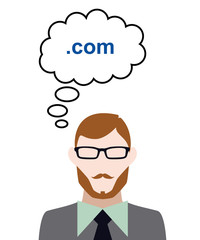 Person denkt an Domain .com