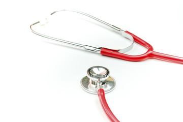 Red stethoscope isolated on  white  background