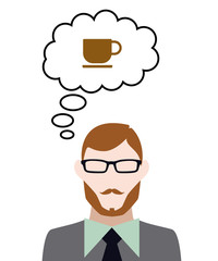 Person denkt an Kaffeetasse