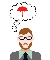 Person denkt an Regenschirm