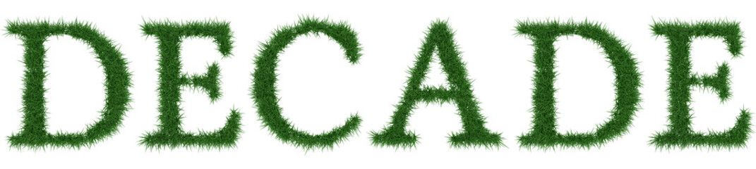 Decade - 3D rendering fresh Grass letters isolated on whhite background.