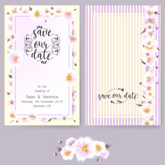 Save the date card, wedding invitation, greeting card with beautiful flowers and letters