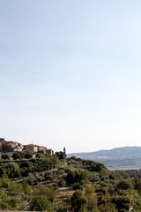 Fototapeta premium View of the mountains between umbria and tuscany in italy with the town of the città della pieve in the lower left