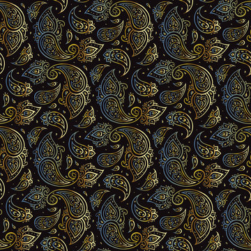 Paisley Beautiful golden seamless background.