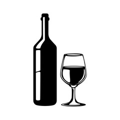 A bottle and a glass of wine.