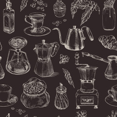 Coffee, seamless pattern, vintage hand drawn