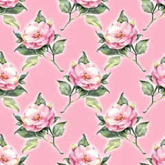 Foto op Canvas Seamless pattern, watercolor pink roses © Gribanessa
