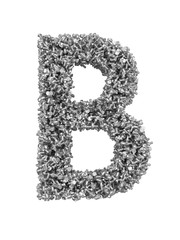 3D render of silver or grey alphabet make from bolts. Big letter B with clipping path. Isolated on white background