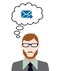 Person denkt an Brief mit antworten Symbol