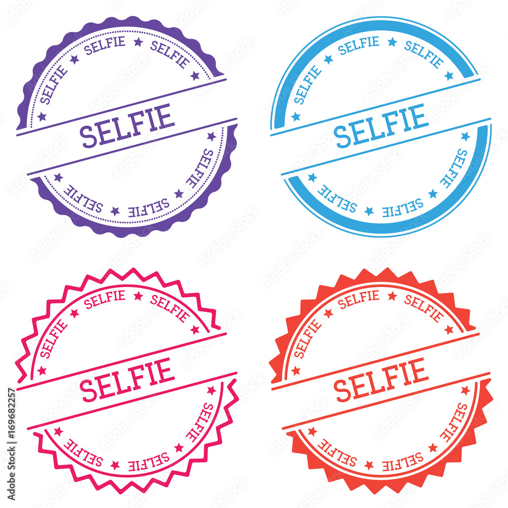 Poster selfie badge isolated on white background. flat style round label with text. circular emblem vector 