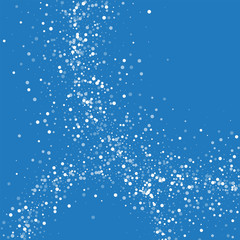 Random falling white dots. Abstract circles with random falling white dots on blue background. Vector illustration.